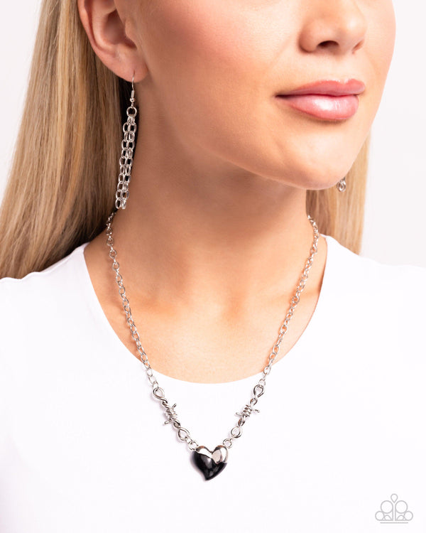 Trendy Tribute Black Silver Heart Necklace Paparazzi Accessories - Main Image