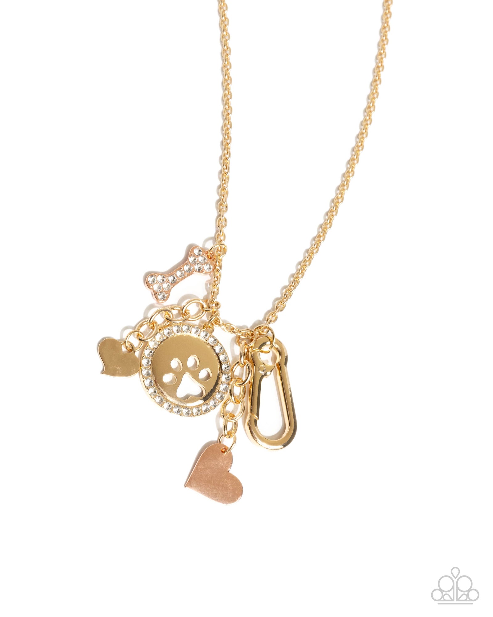 Canine Couture Multi Copper, Gold & Rhinestone Dog Charm Lanyard Necklace - Paparazzi Accessories- lightbox - CarasShop.com - Paparazzi Jewelry by Cara Jewels