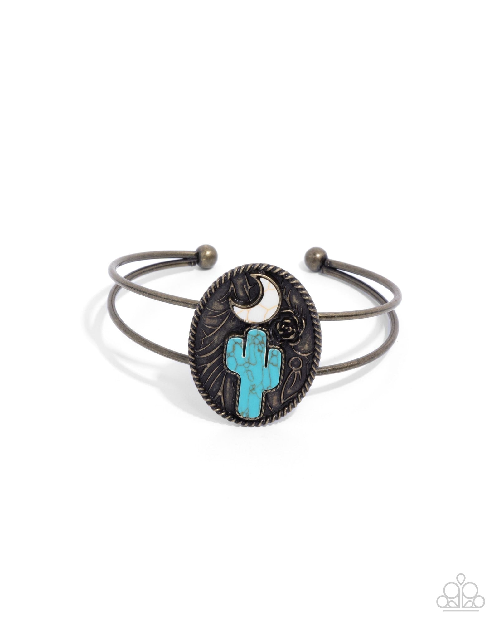 Journey to the West Brass & Turquoise Stone Bracelet - Paparazzi Accessories- lightbox - CarasShop.com - Paparazzi Jewelry by Cara Jewels