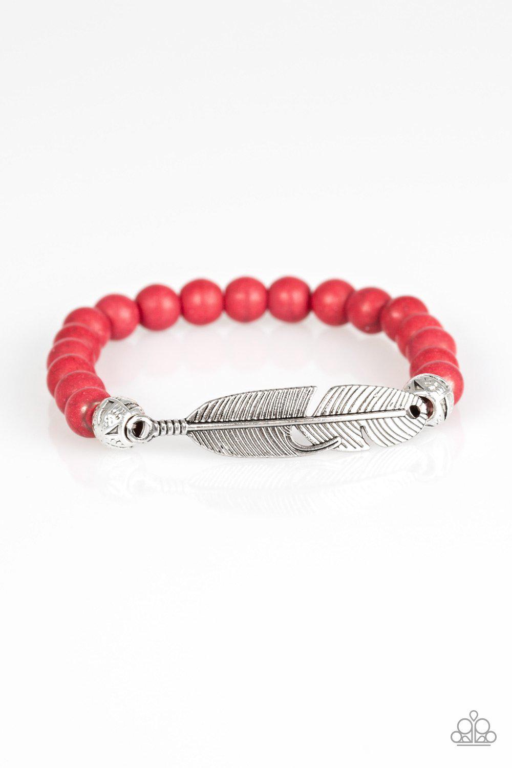 Take Wing Red Stone Stretch Bracelet - Paparazzi Accessories- lightbox - CarasShop.com - Paparazzi Jewelry by Cara Jewels