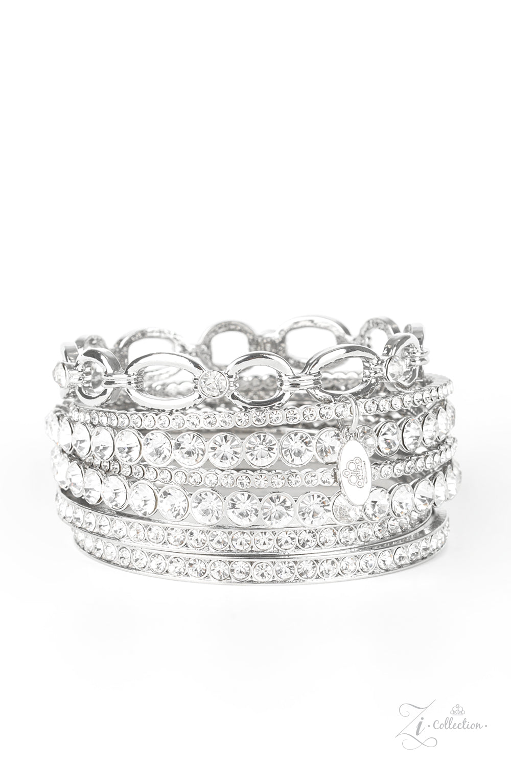 One Chance to Shine White Rhinestone Zi Collection Bangle Bracelet Set - Paparazzi Accessories