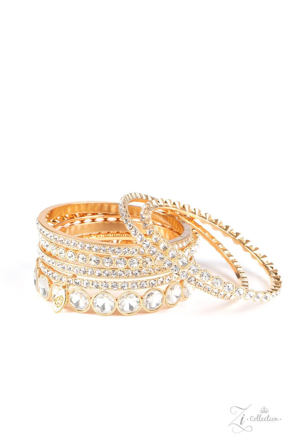 Future Fashionista Gold & White Rhinestone Zi Collection Bangle Bracelet Set - Paparazzi Accessories