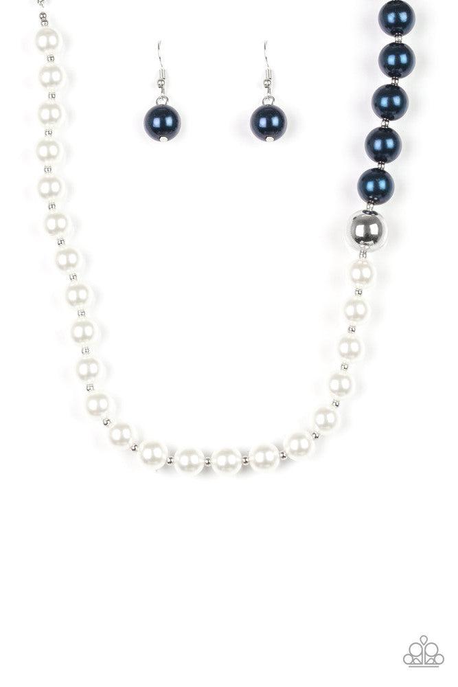 5th Avenue A-Lister Blue & White Pearl Necklace - Paparazzi Accessories- lightbox - CarasShop.com - Paparazzi Jewelry by Cara Jewels