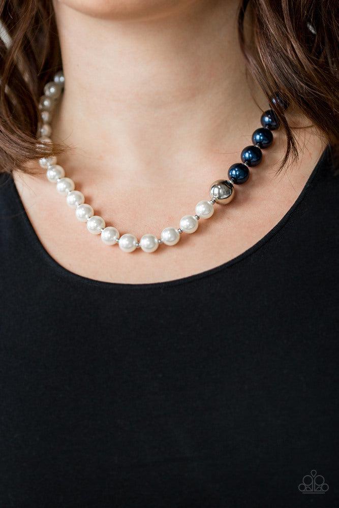 5th Avenue A-Lister Blue & White Pearl Necklace - Paparazzi Accessories- on model - CarasShop.com - Paparazzi Jewelry by Cara Jewels