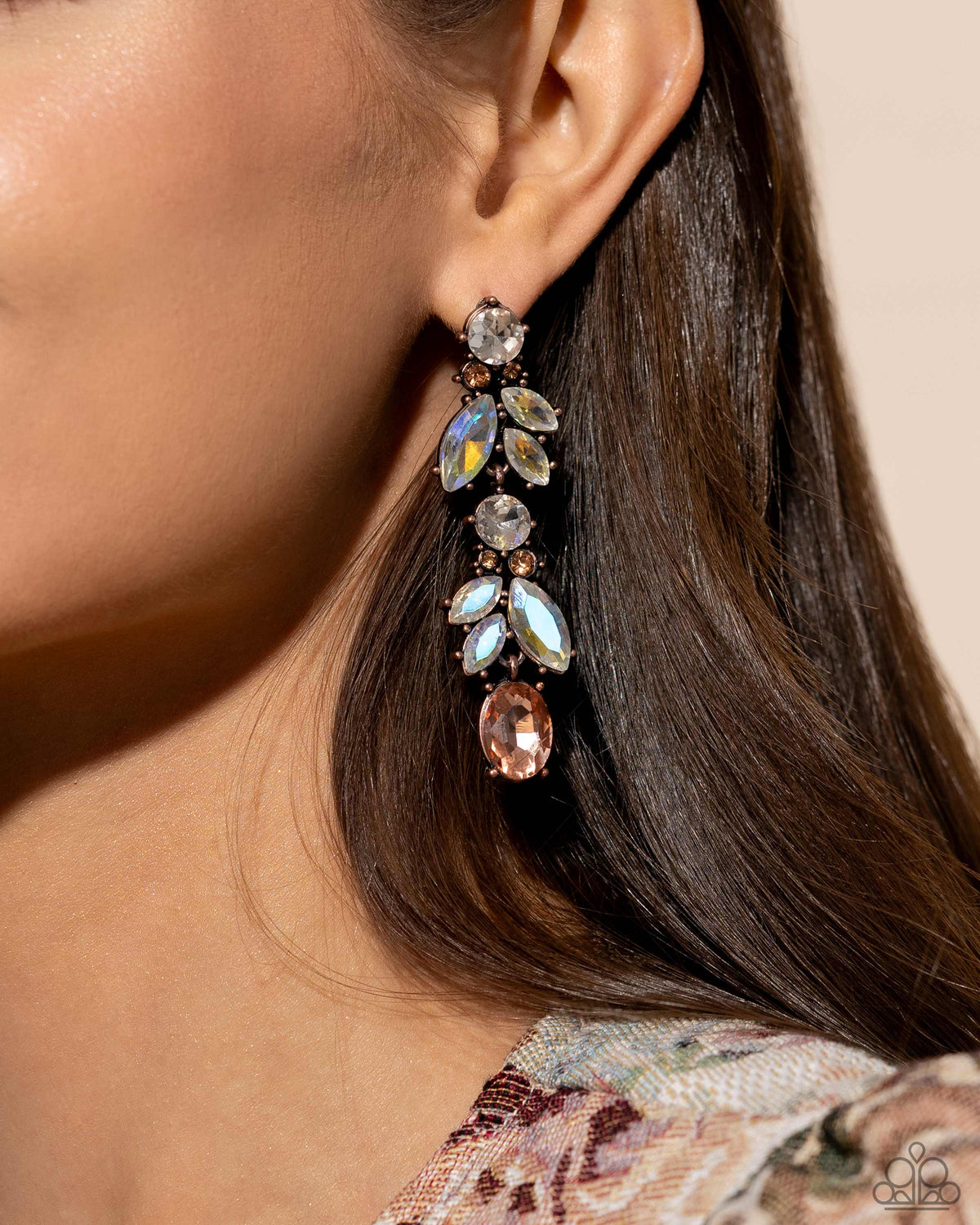 Dancing Debut Copper & White Gem Earrings - Paparazzi Accessories