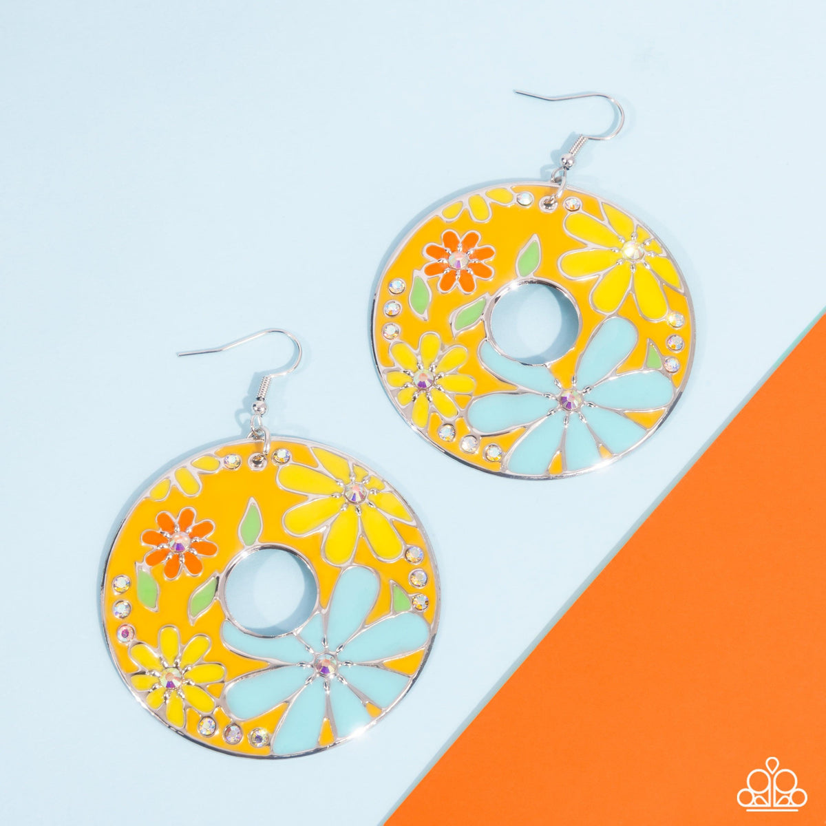 Embroidered Elegance Yellow & Multi Flower Earrings - Paparazzi Accessories