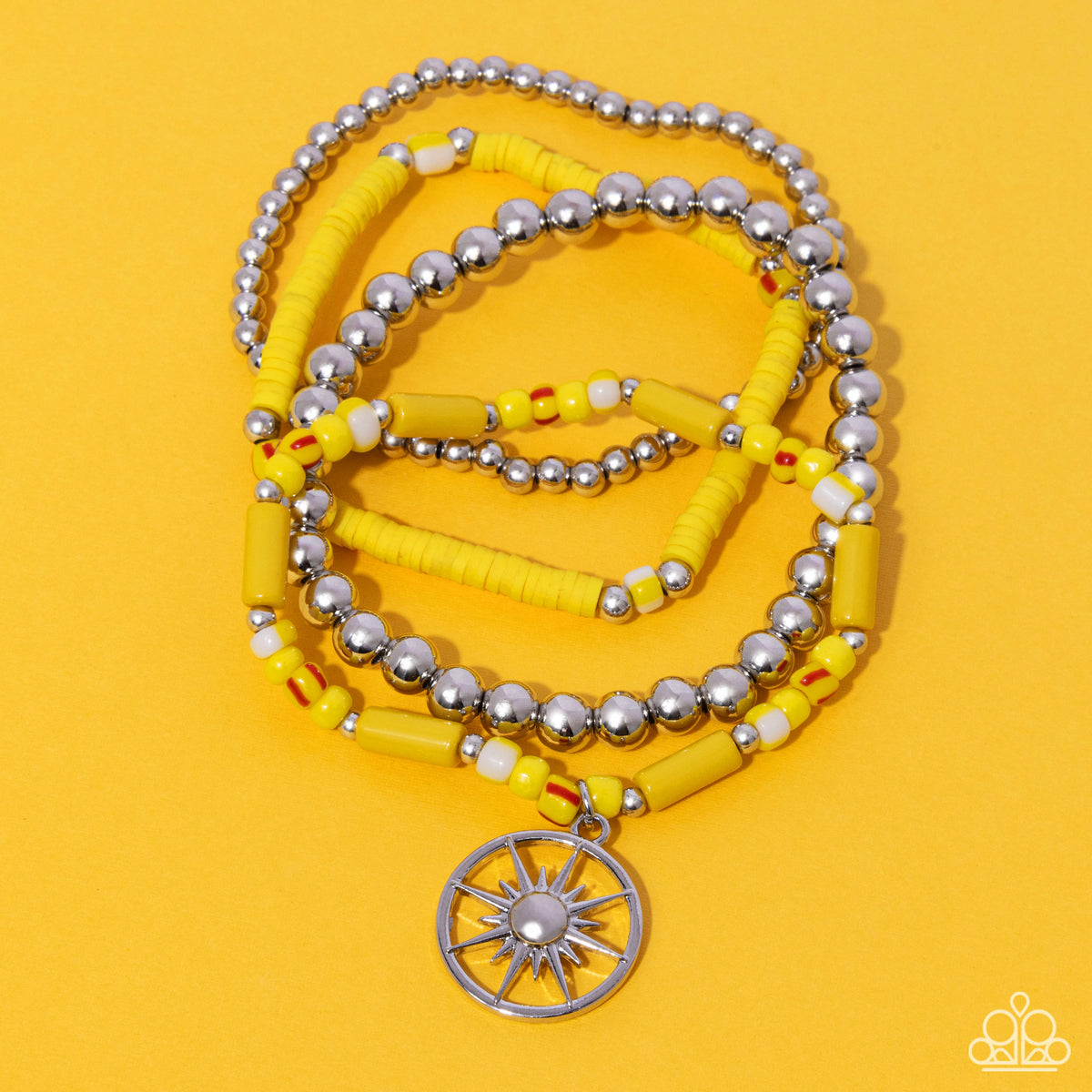 Nuanced Navigator Yellow & Silver Sunburst Charm Bracelet Set - Paparazzi Accessories