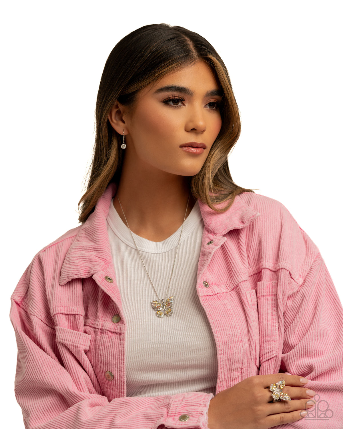 Aerial Admittance Yellow & Peach Rhinestone Butterfly Ring - Paparazzi Accessories