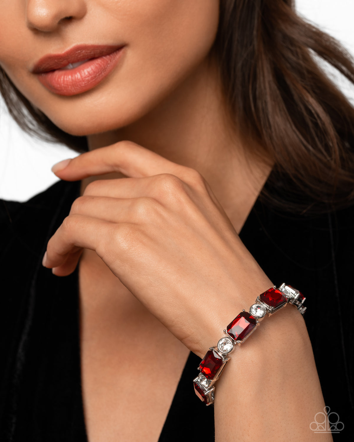 Tonight Only! Red & White Rhinestone Bracelet - Paparazzi Accessories