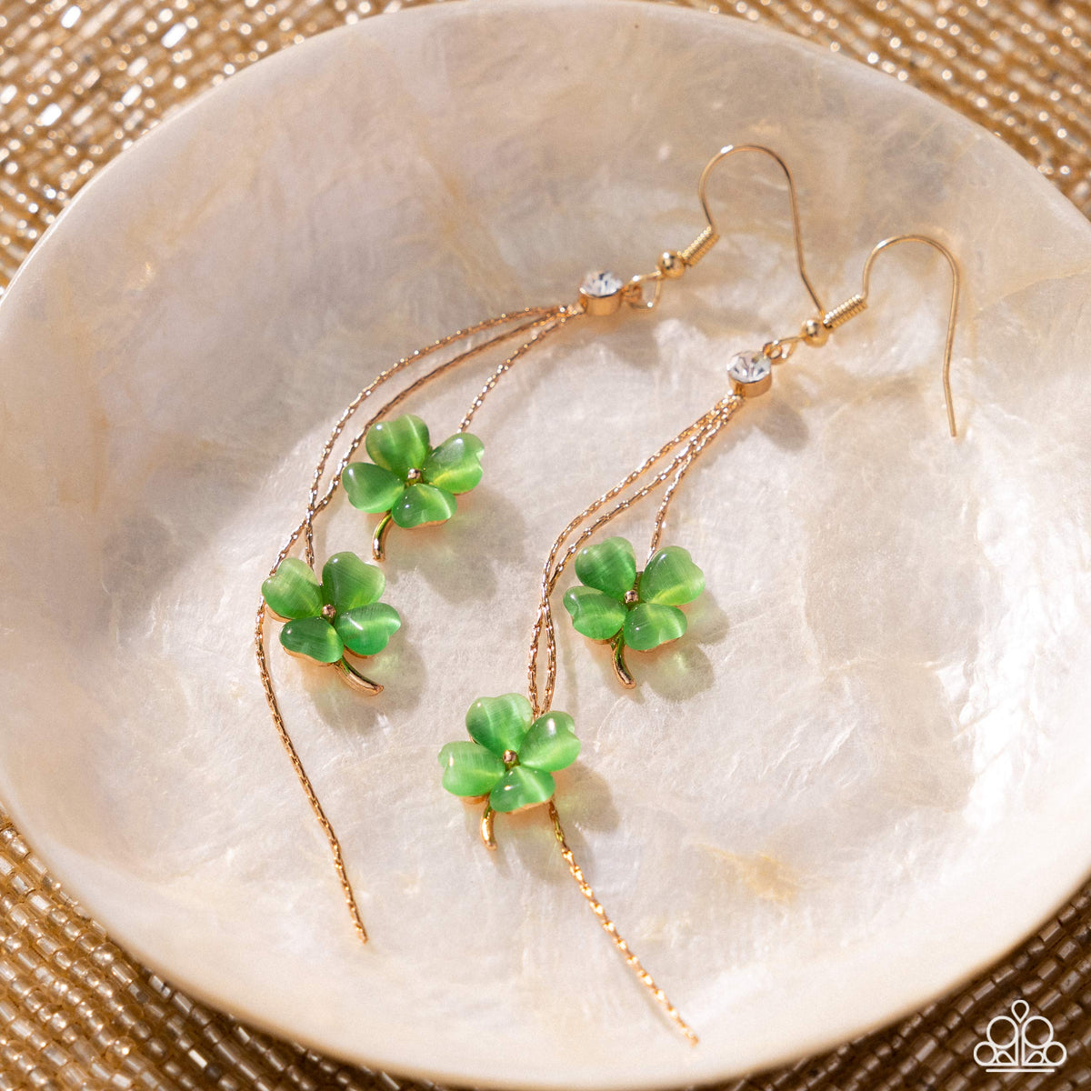 Dreamy Disposition Gold & Green Shamrock Earrings - Paparazzi Accessories