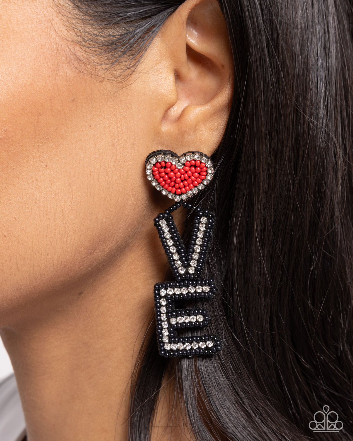 Visible Valentines Black & Red Seed Bead "LOVE" Earrings - Paparazzi Accessories
