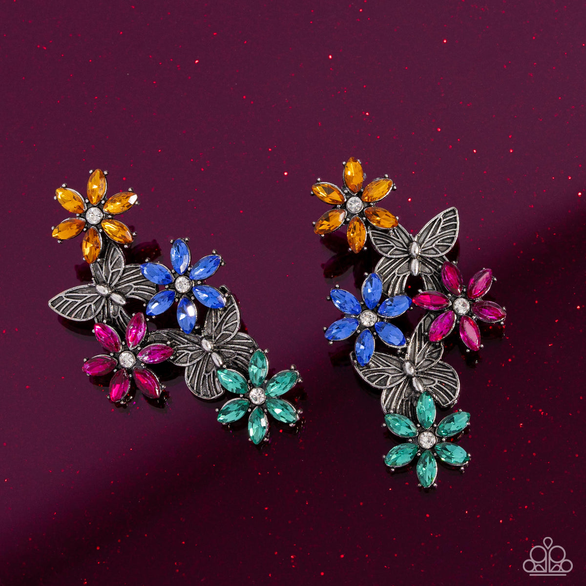 Aerial Award Multi Rhinestone & Butterfly Earrings - Paparazzi Accessories