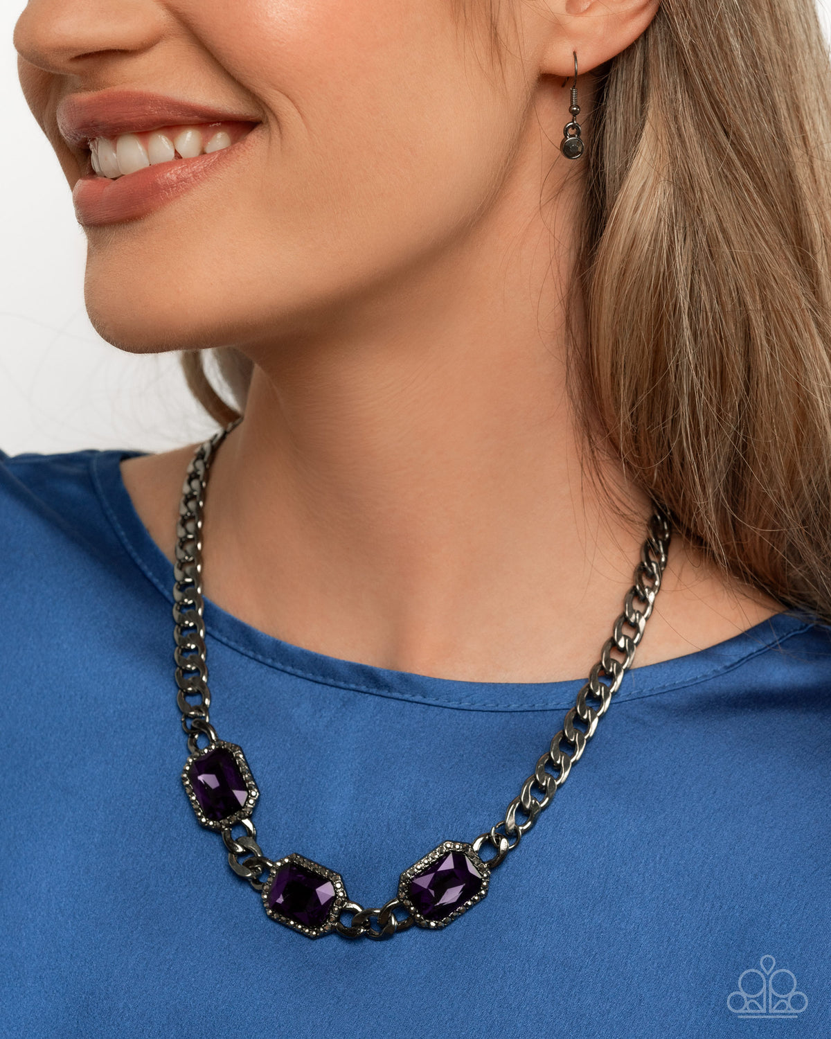 Without Delay Purple Gem & Gunmetal Necklace - Paparazzi Accessories