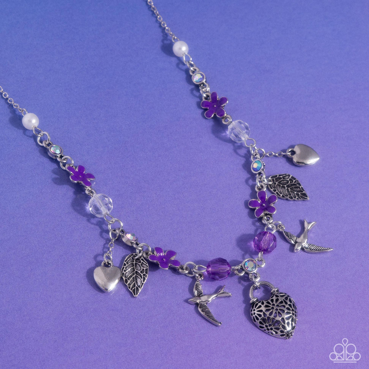 Flight of the Sparrow Purple & Silver Charm Necklace - Paparazzi Accessories