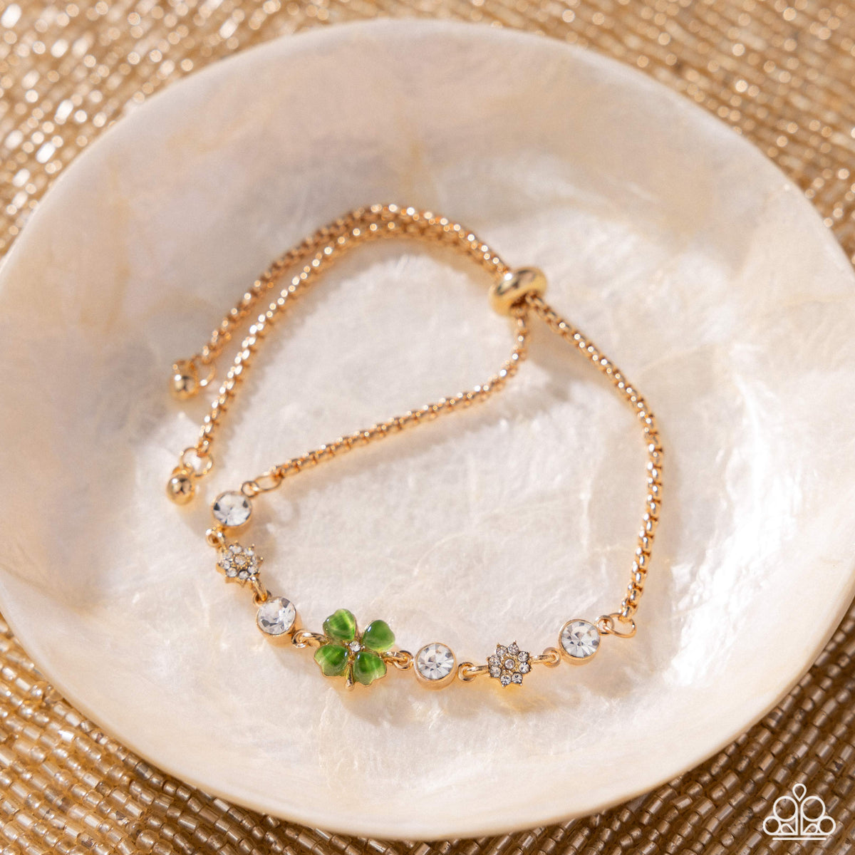St. Patricks Pizzazz Green & Gold Shamrock Bracelet - Paparazzi Accessories