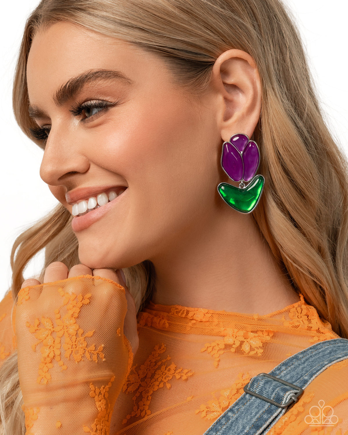 Tulip Triumph Purple Acrylic Earrings - Paparazzi Accessories