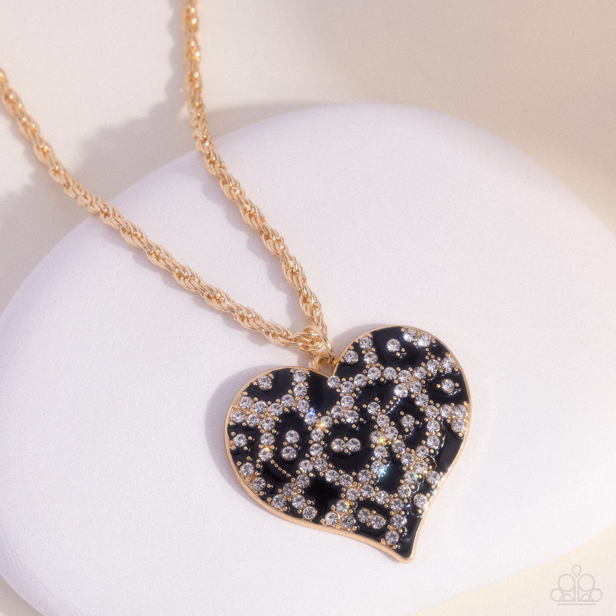Cheetah Compound Gold & Black Heart Necklace - Paparazzi Accessories
