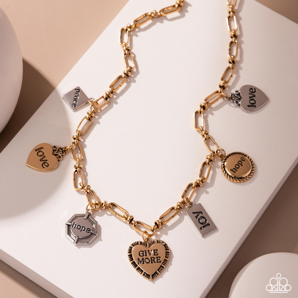 Inspirational Illusion Multi Gold & Silver Heart Charm Necklace - Paparazzi Accessories