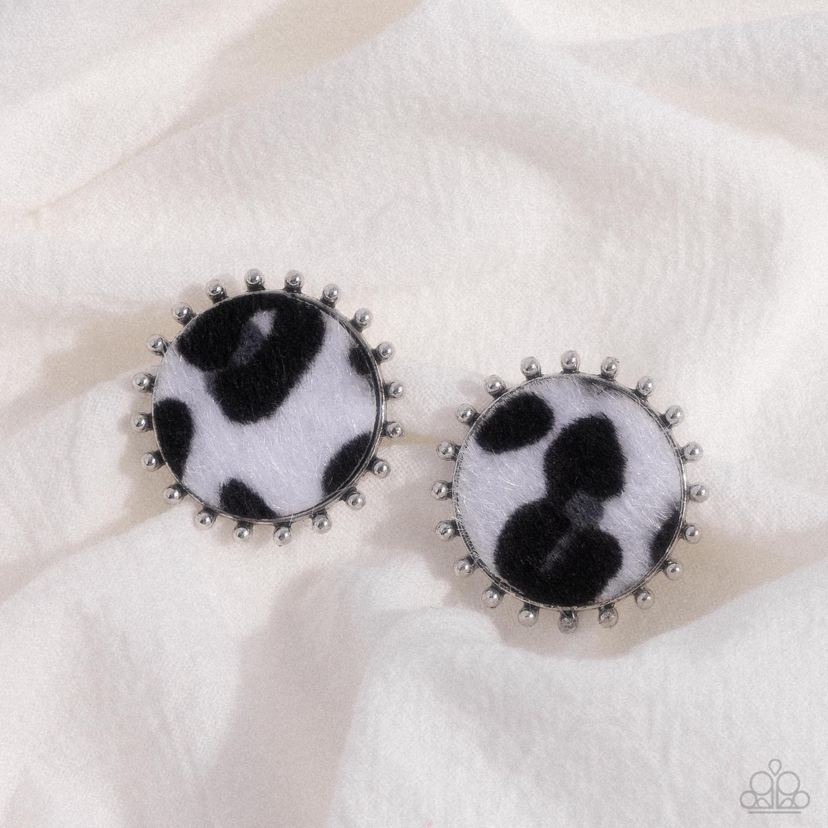 Cowhide Couture Black & White Post Earrings - Paparazzi Accessories