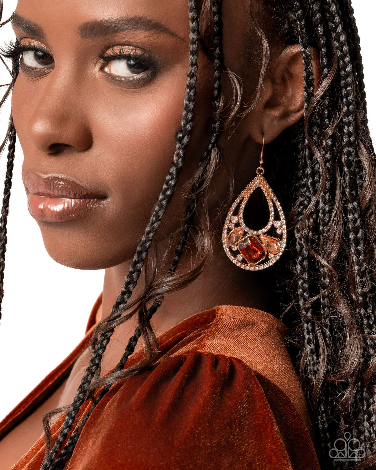 Teardrop Trifecta Brown Gem & Gold Earrings - Paparazzi Accessories