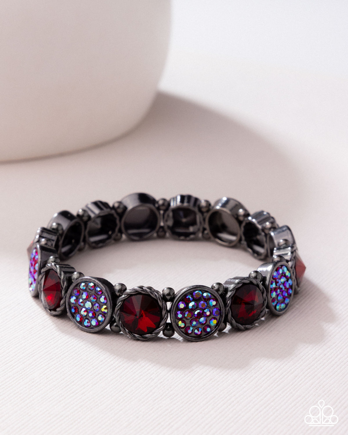 Take A Moment To Reflect Red Gem & Gunmetal Bracelet - Paparazzi Accessories