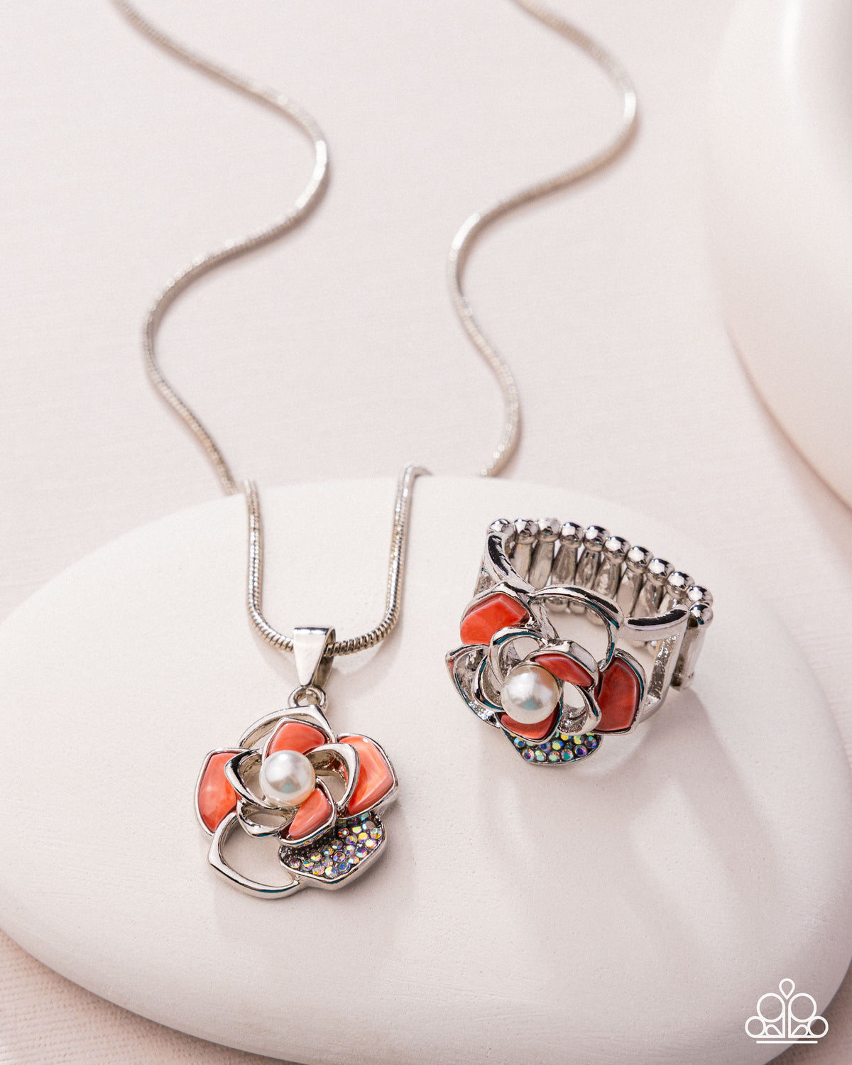 Mademoi-SHELL Magic Coral Orange Flower Necklace & Ring Set - Paparazzi Accessories