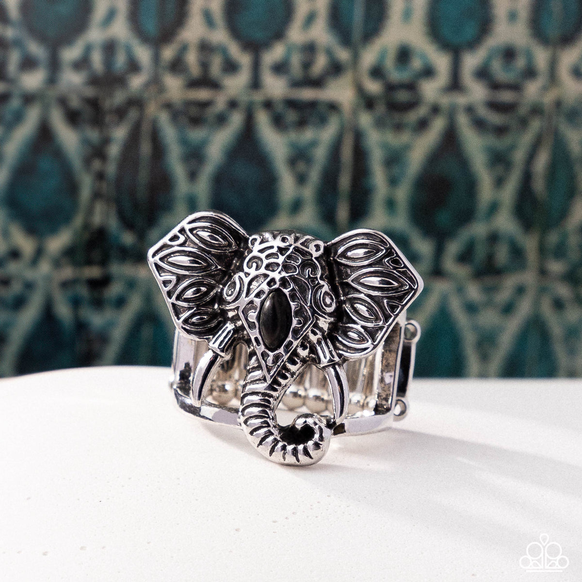 Elephant Erudite Black Stone Ring - Paparazzi Accessories