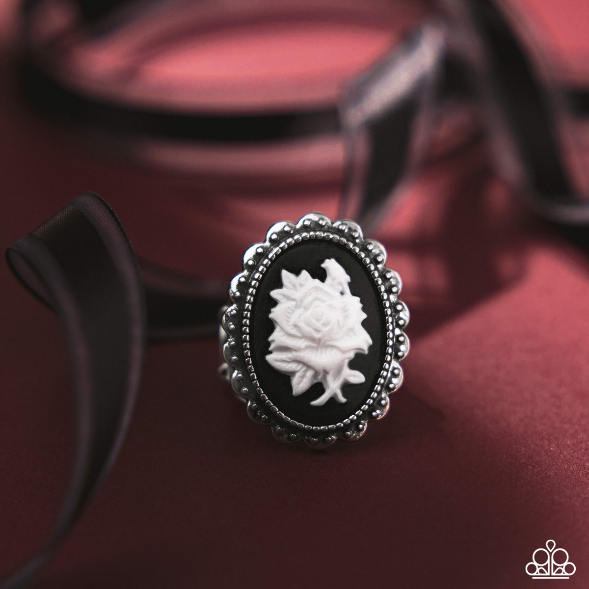 Beautiful Bloom White & Black Cameo Ring - Paparazzi Accessories
