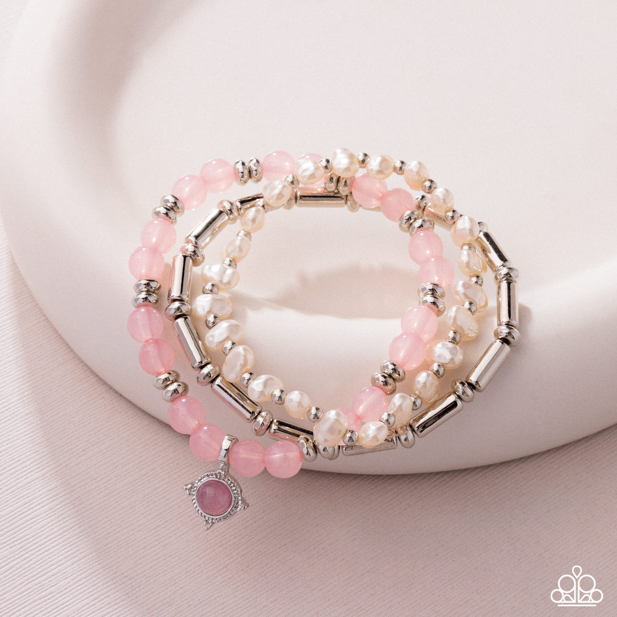 Testing the Waters Baby Pink & Silver Bracelet Set - Paparazzi Accessories
