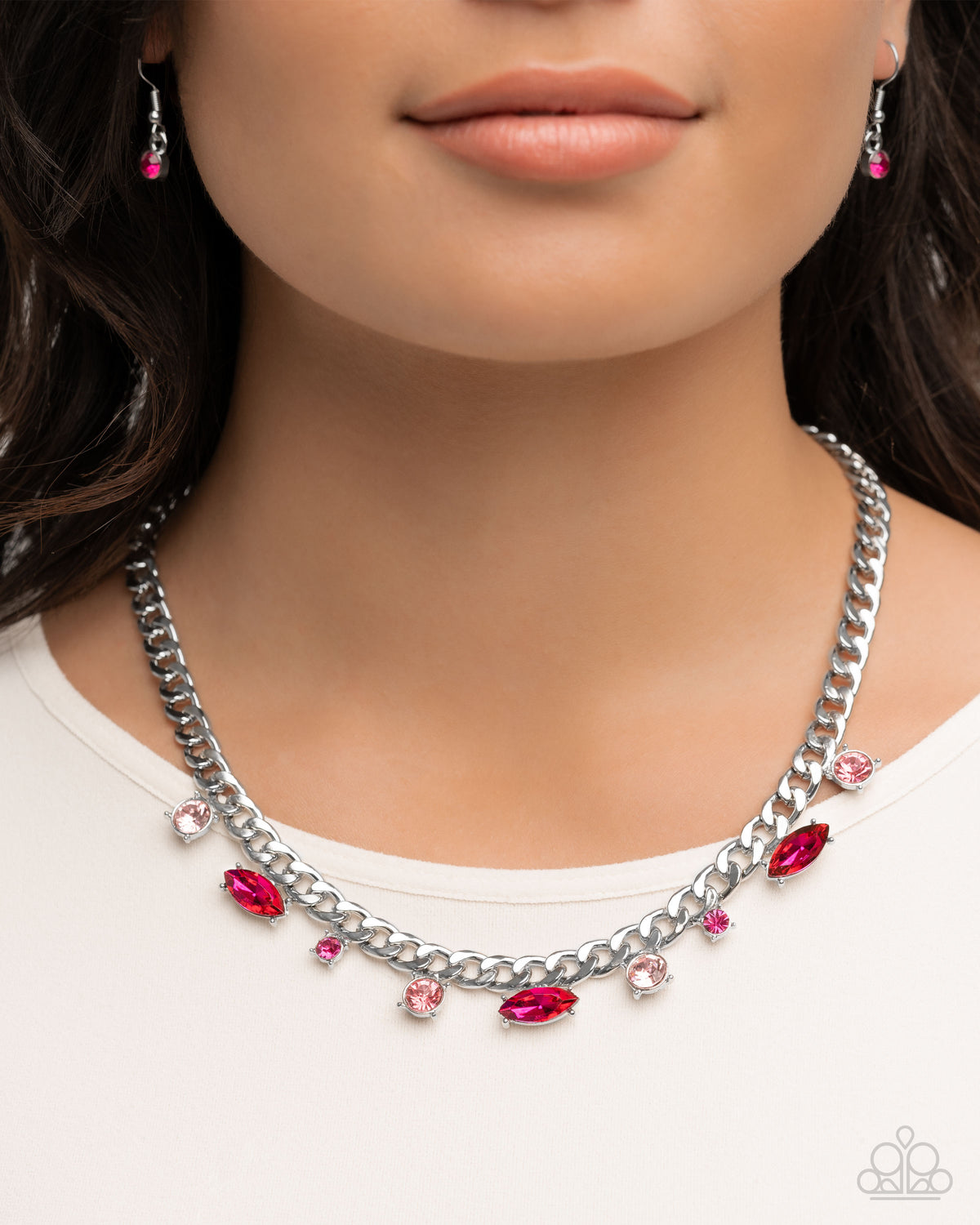 Captivating Chic - Captivating Chance Pink Rhinestone Necklace & Bracelet Set - Paparazzi Accessories - free matching earrings -CarasShop.com - Paparazzi Jewelry by Cara Jewels