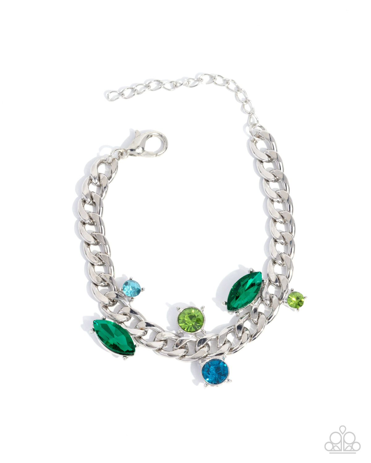 Captivating Chic Green & Blue Rhinestone Necklace & Bracelet Set - Paparazzi Accessories