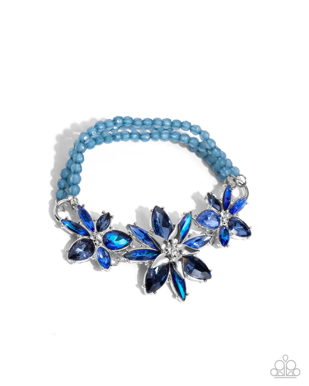 Floral Feature and Floral Factor Blue Rhinestone Necklace and Bracelet Set - Paparazzi Accessories