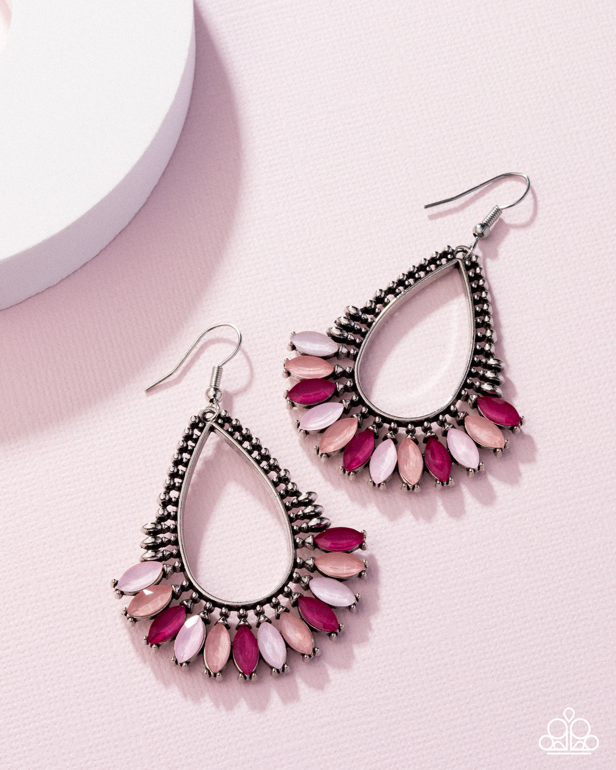 Pronged Pattern Pink Rhinestone Earrings - Paparazzi Accessories