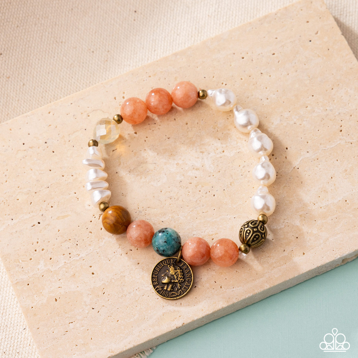 Chic Currency Orange Stone & Pearl Bracelet - Paparazzi Accessories