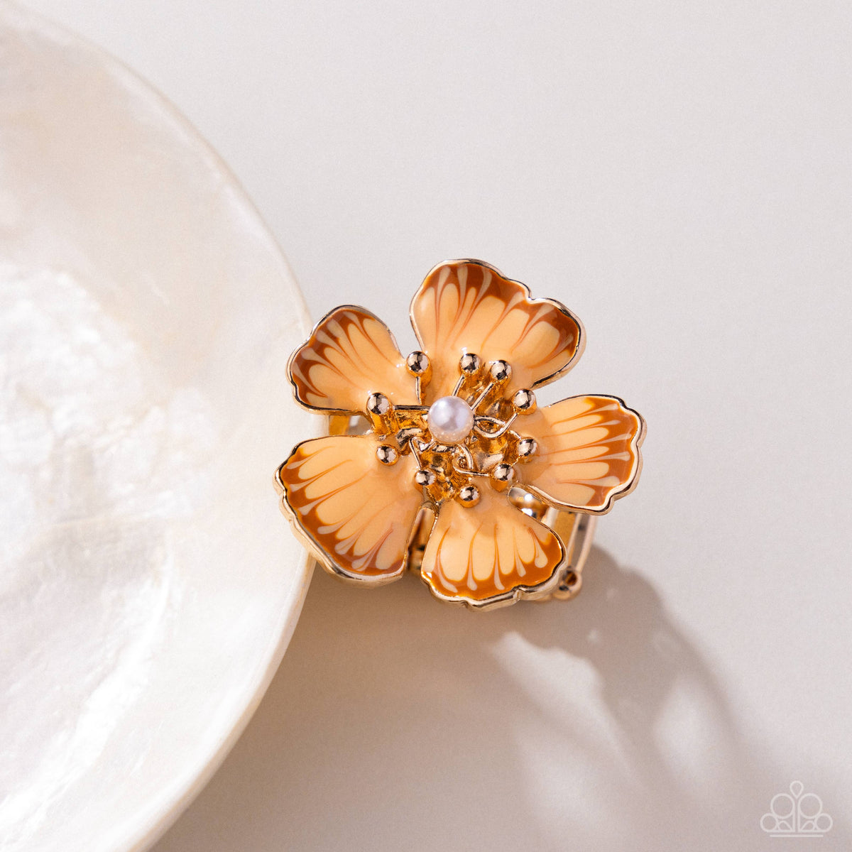 Floral Fit Orange Floral Ring - Paparazzi Accessories