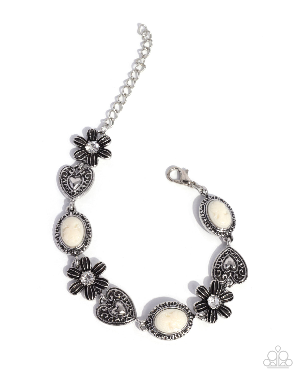 Continuous Chronicle White Cameo Necklace & Bracelet Set - Paparazzi Accessories