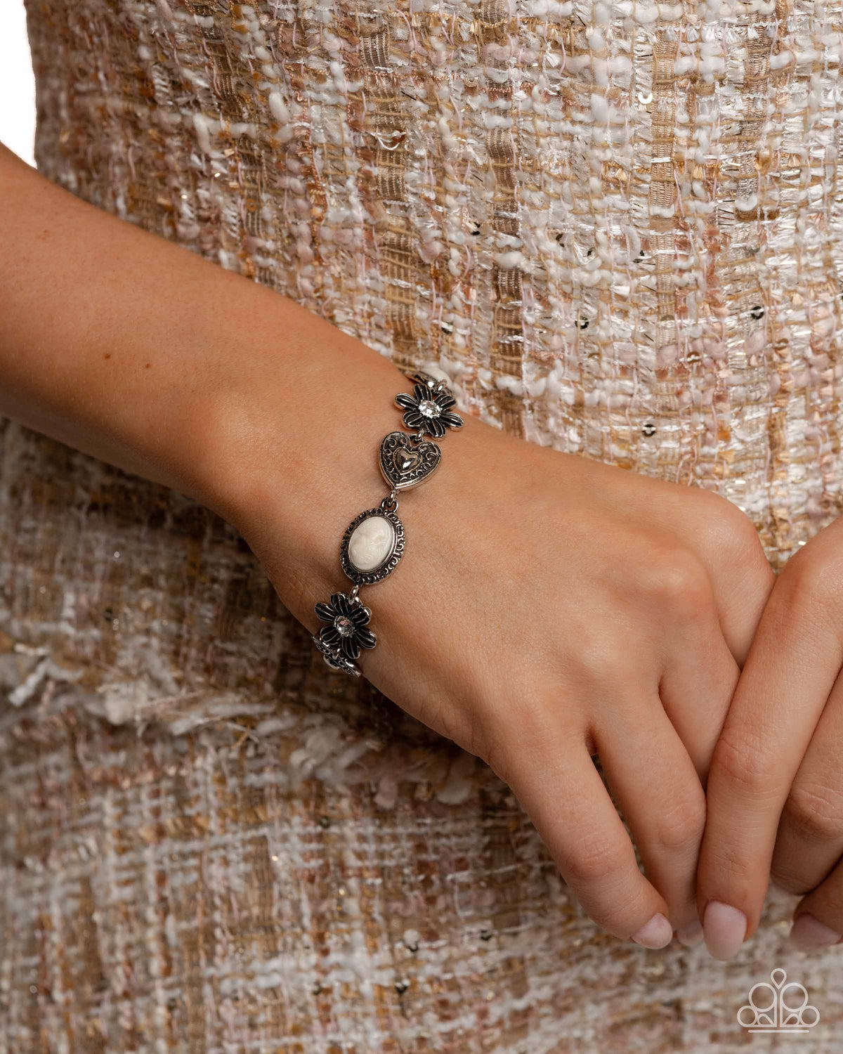 Continuous Chronicle White Cameo Necklace & Bracelet Set - Paparazzi Accessories