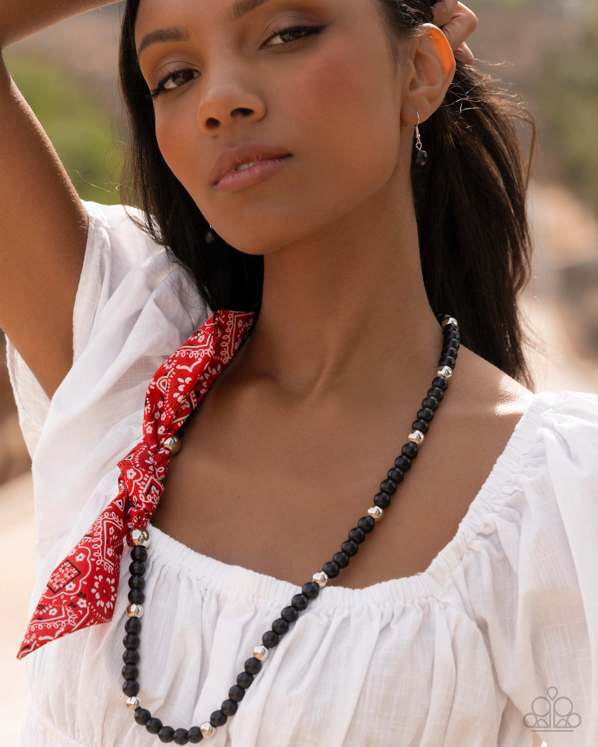 Bandana Ballad Multi Black Stone & Red Necklace - Paparazzi Accessories