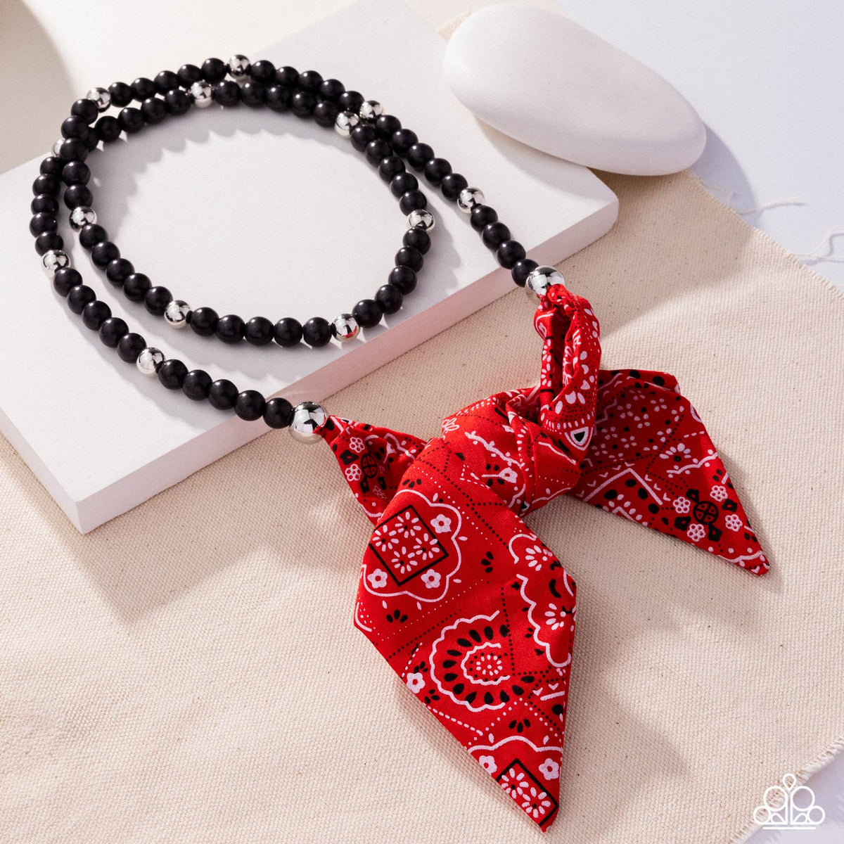 Bandana Ballad Multi Black Stone & Red Necklace - Paparazzi Accessories