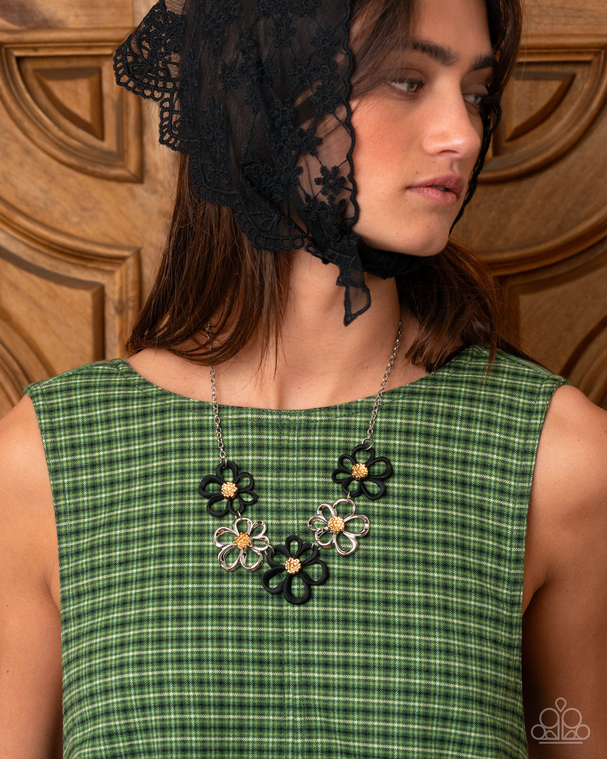 Beau Bouquet Black & Silver Flower Necklace - Paparazzi Accessories