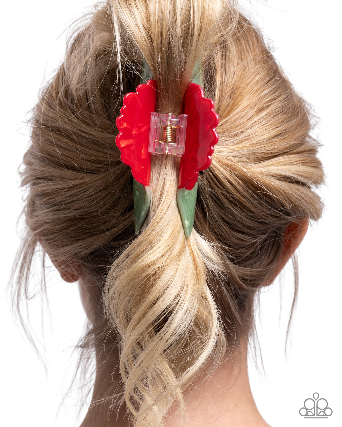 Blooming Baddie Red & Green Floral Hair Claw - Paparazzi Accessories