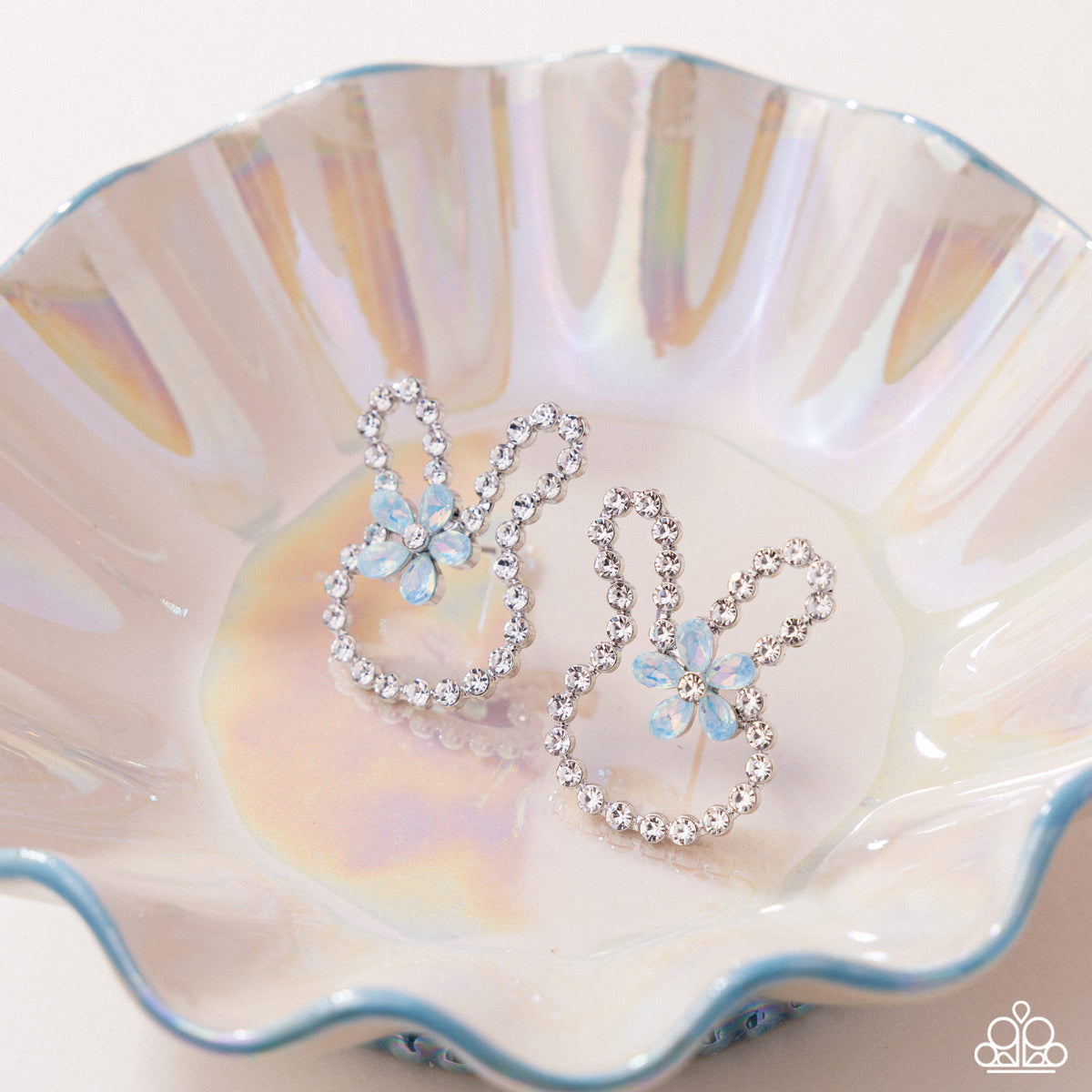 Bunny Backdrop Blue Gem & White Rhinestone Earrings - Paparazzi Accessories