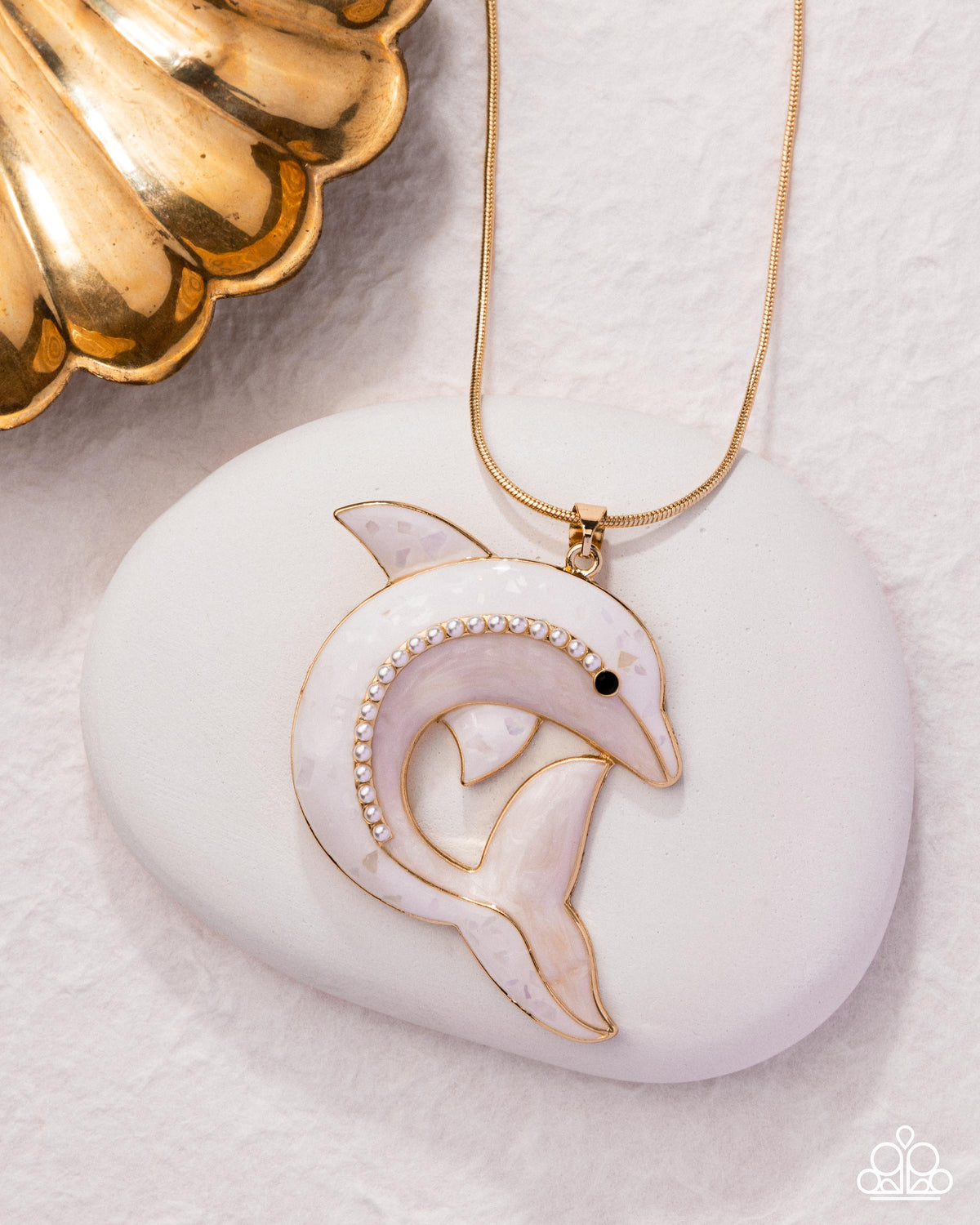 Dolphin Dive Gold & White Necklace - Paparazzi Accessories