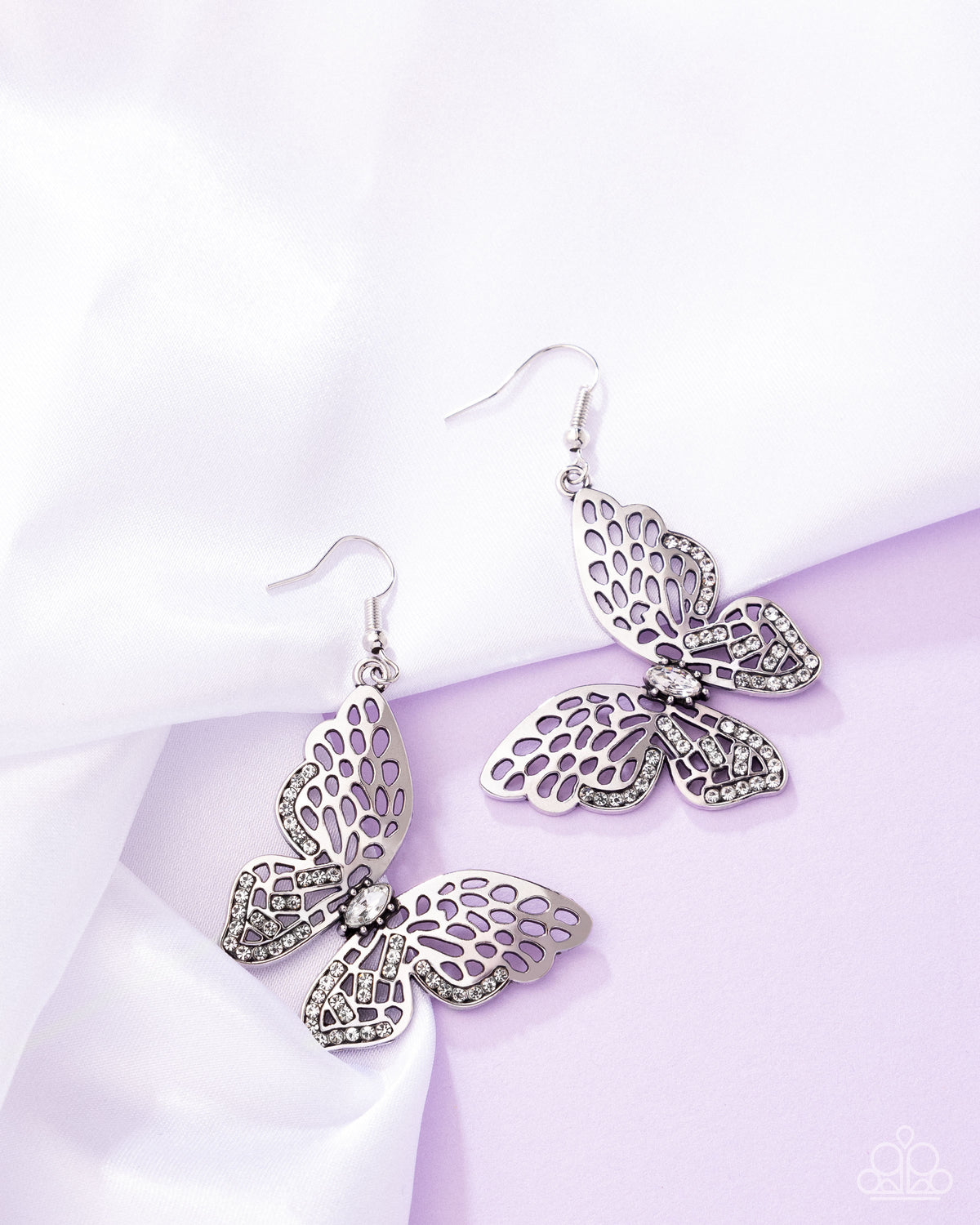 Fresh Flutter White Rhinestone Butterfly Earrings - Paparazzi Accessories