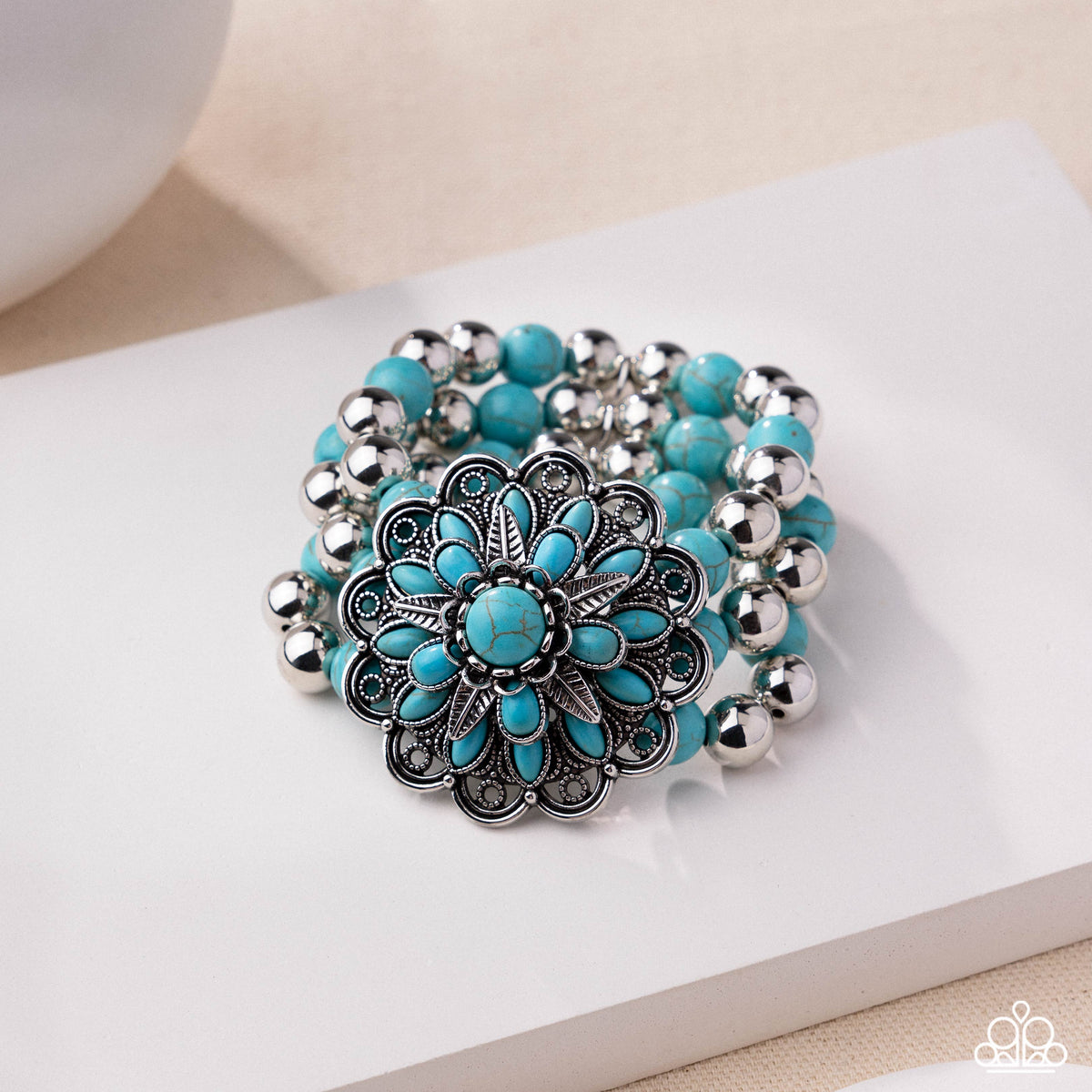 Floral Figment Turquoise Blue Stone Flower Bracelet - Paparazzi Accessories