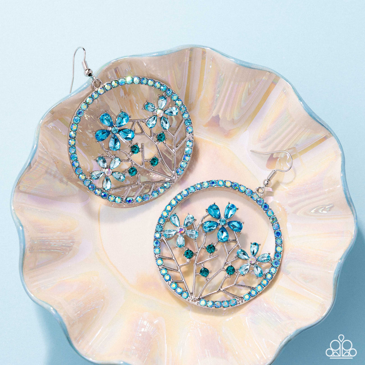 Basic Bouquet Blue Rhinestone Floral Earrings - Paparazzi Accessories
