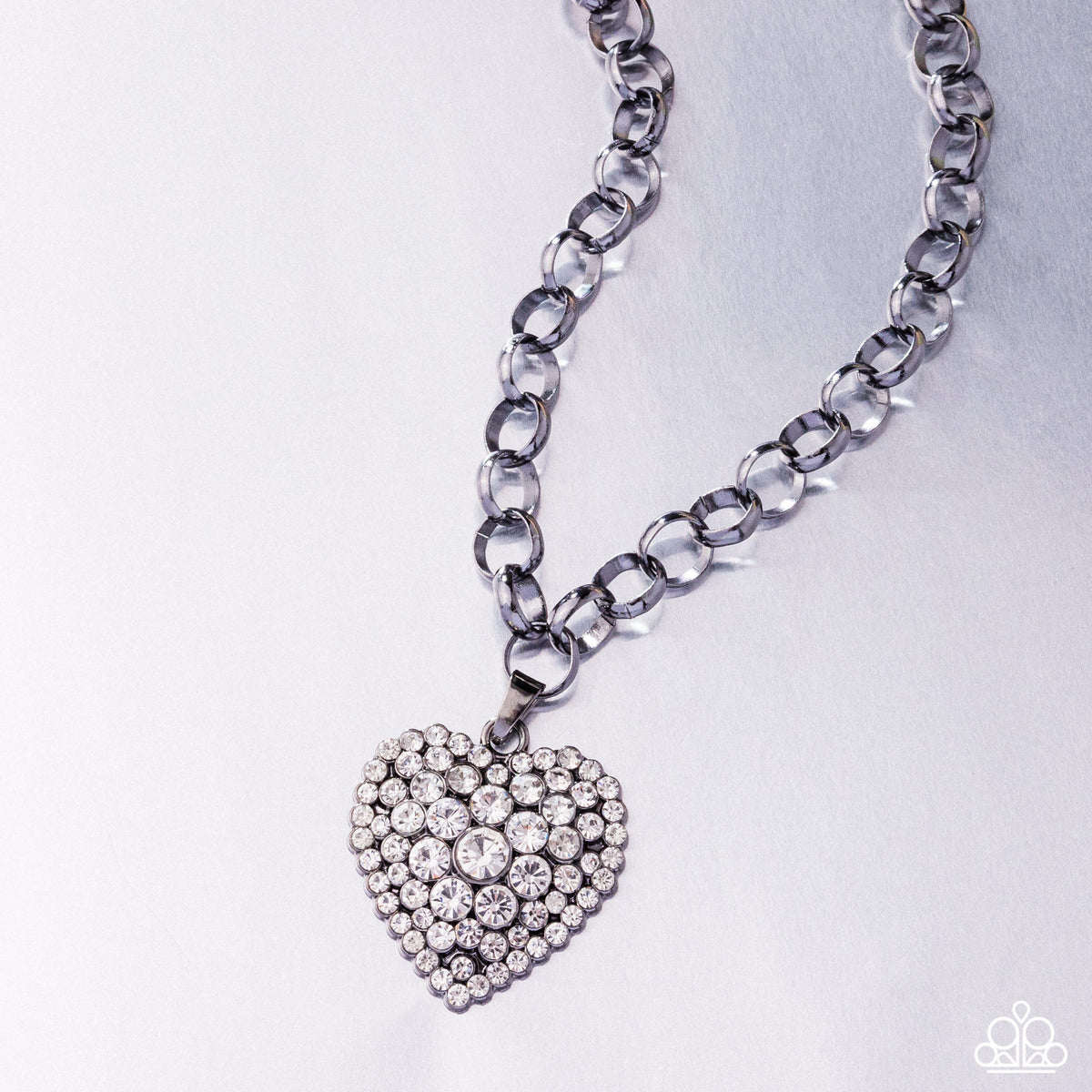 Heartfelt Havana Gunmetal Black & White Rhinestone Heart Necklace - Paparazzi Accessories