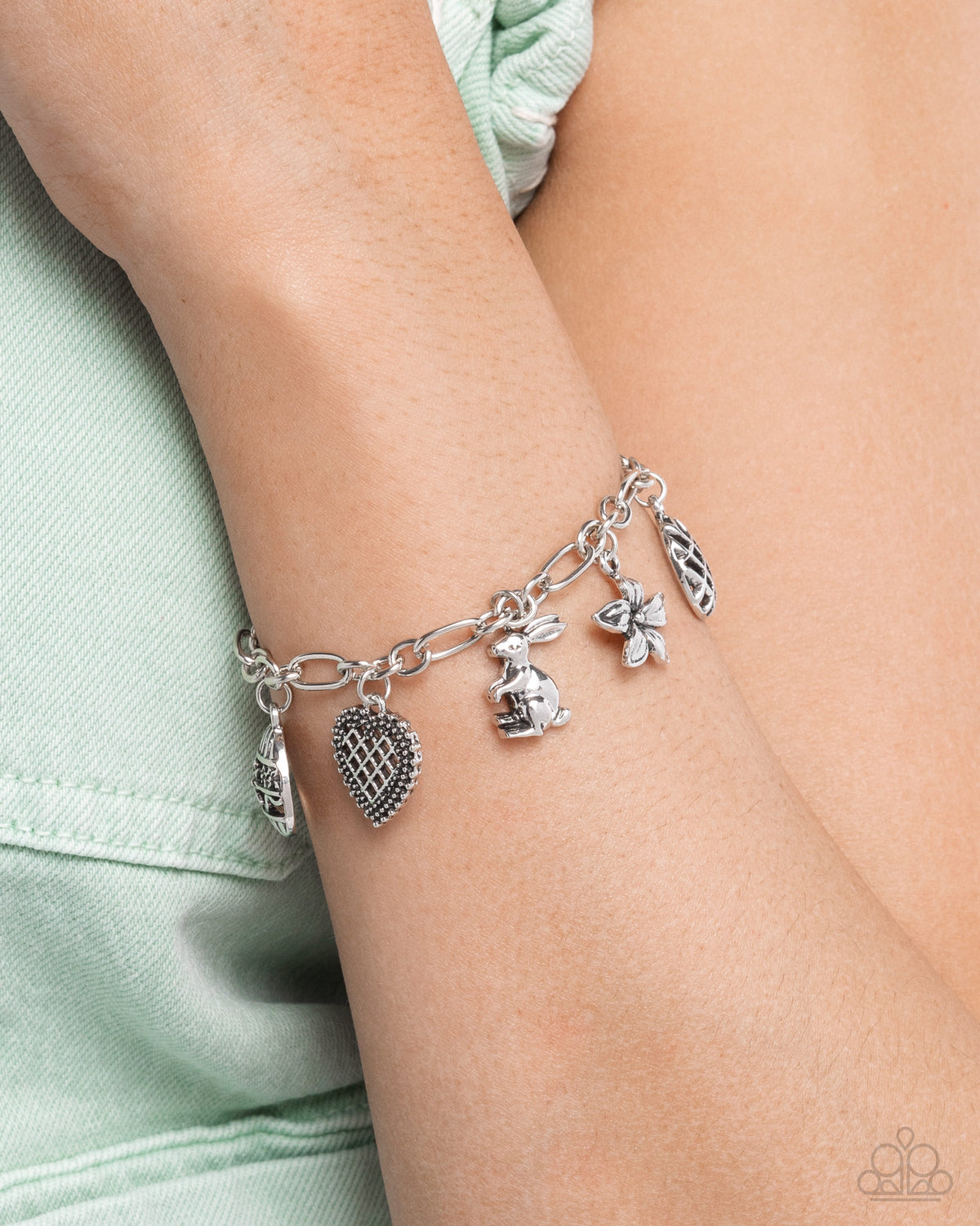 Eclectic Easter - Extensive Easter Silver Charm Necklace & Bracelet Set - Paparazzi Accessories