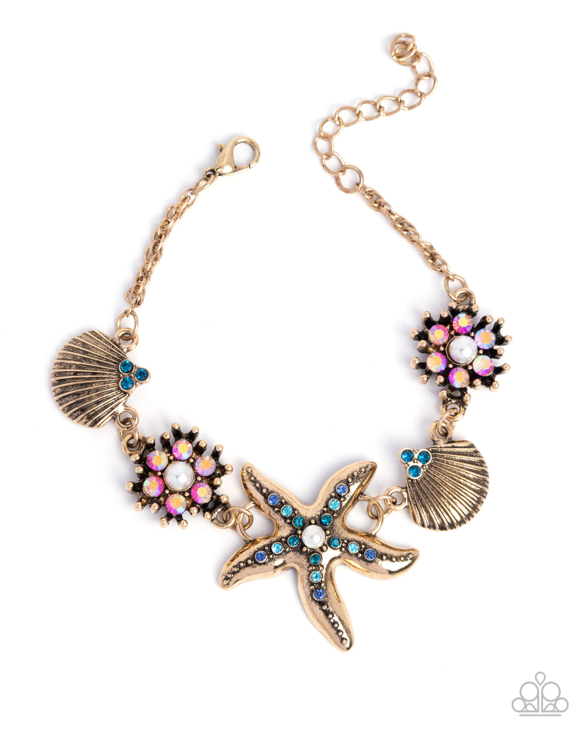 Starfish Song Blue & Gold Charm Necklace & Bracelet Set - Paparazzi Accessories