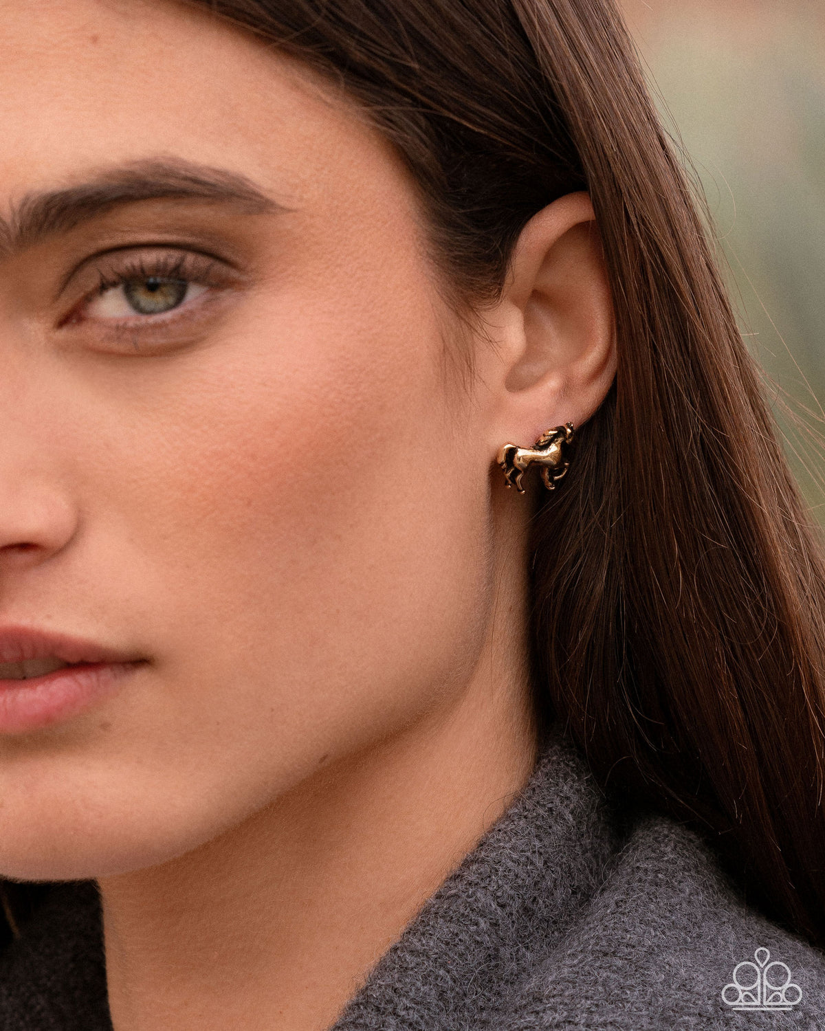 Stallion Selfie Gold Horse Post Earrings - Paparazzi Accessories